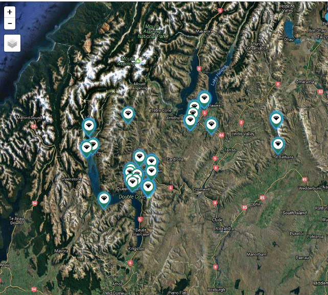 Coverage Map - 
Queenstown, Arrowtown, Glenorchy, Kingston, Wanaka, Queensberry, St Bathans